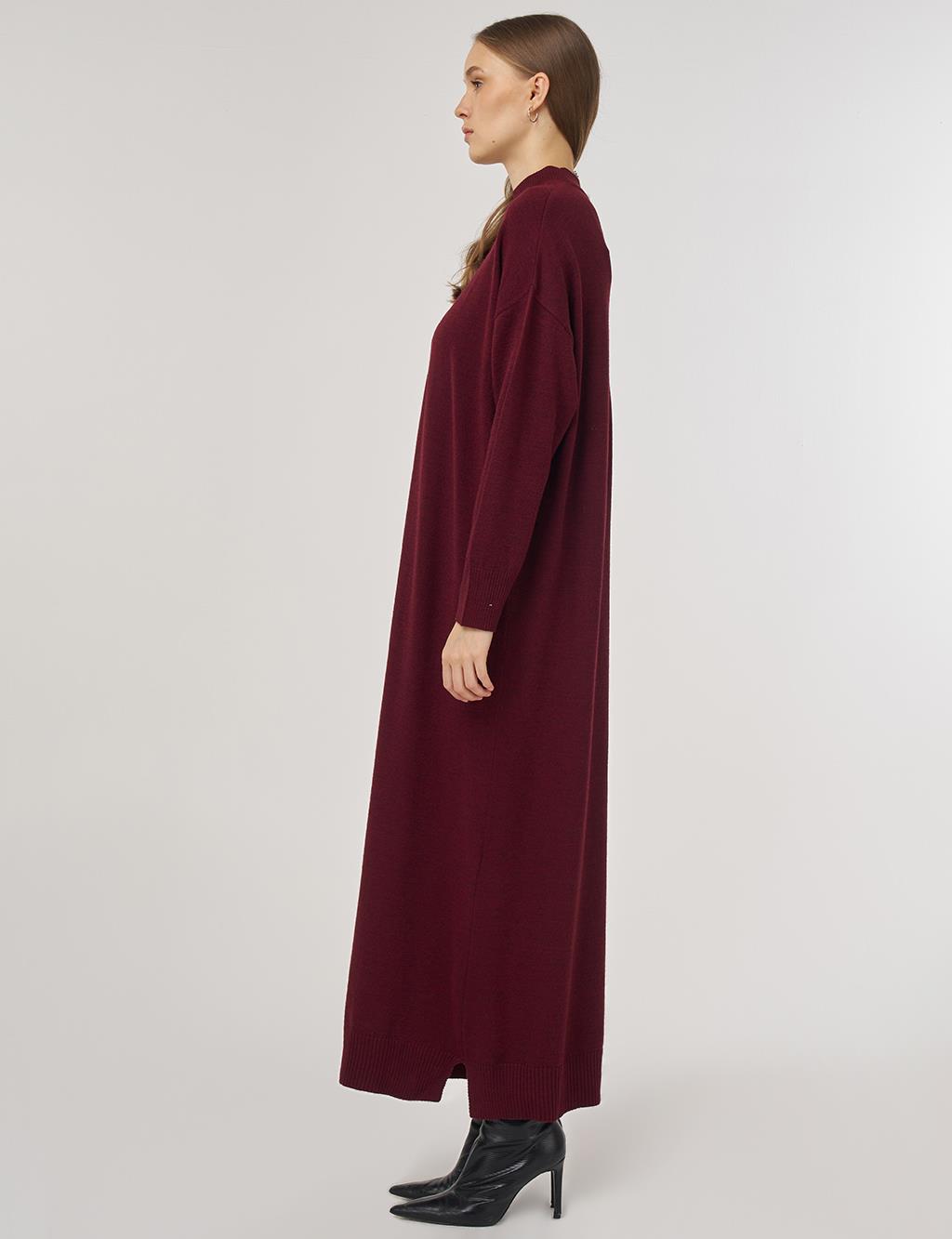 Seam-Detail Knit Dress Burgundy