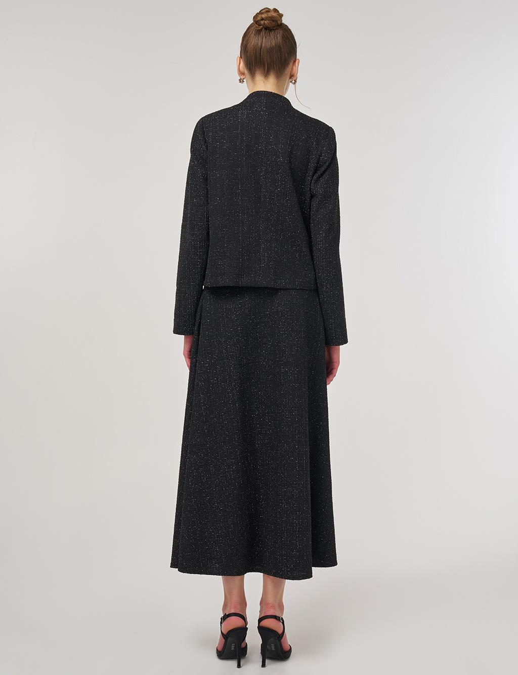 Button-Detail Skirted Set Black