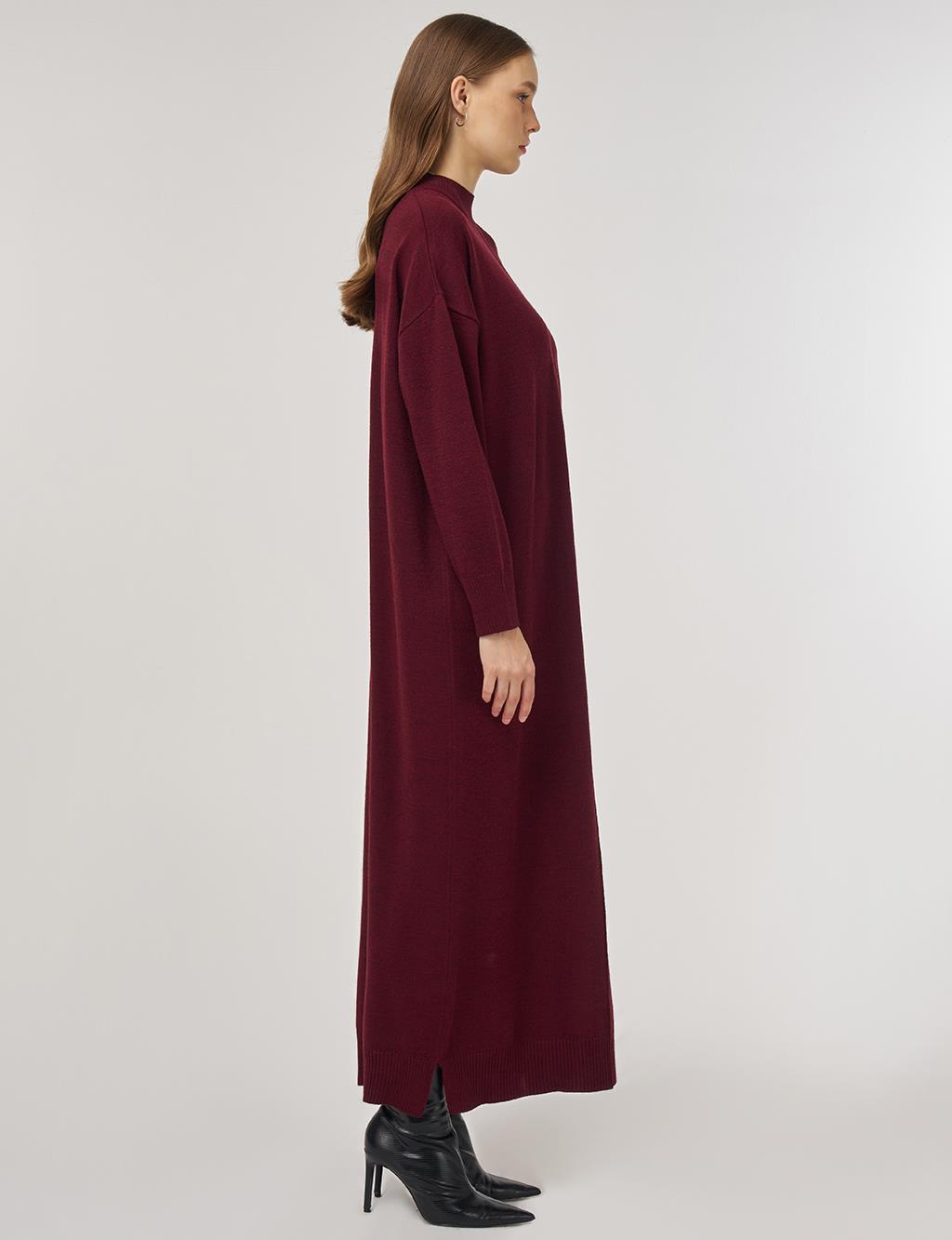 Seam-Detail Knit Dress Burgundy