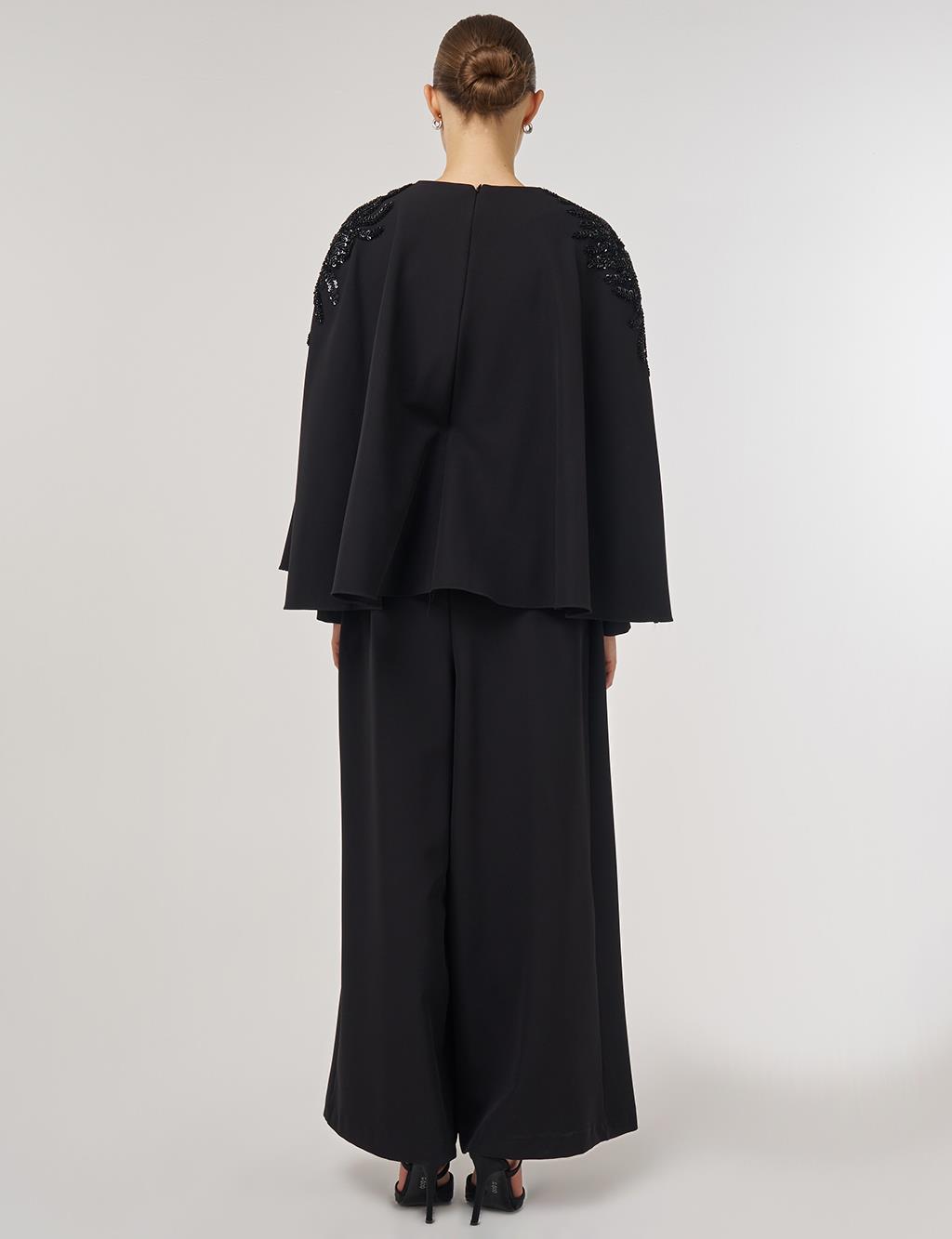 İşleme Detaylı Şık Tulum Siyah 