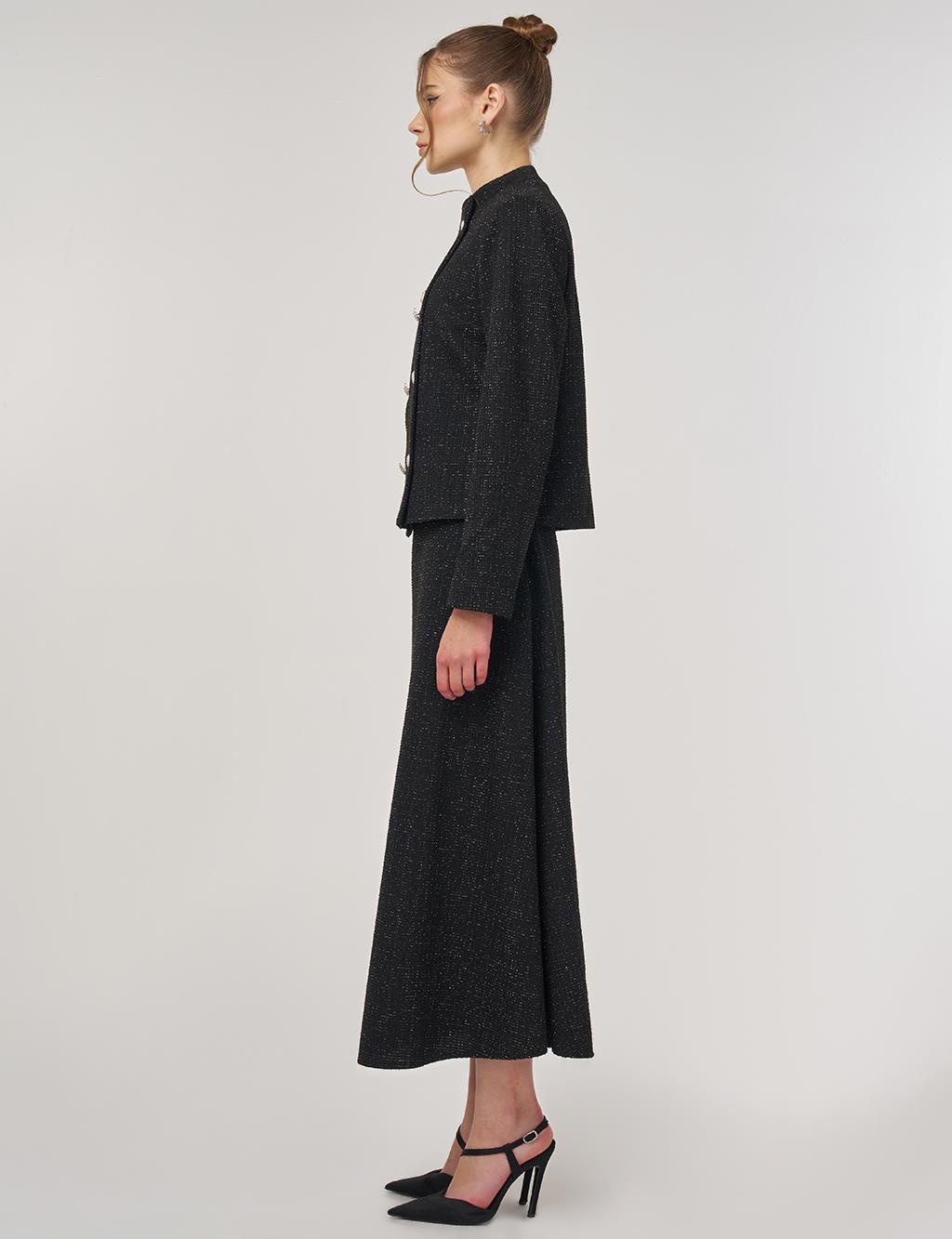 Button-Detail Skirted Set Black