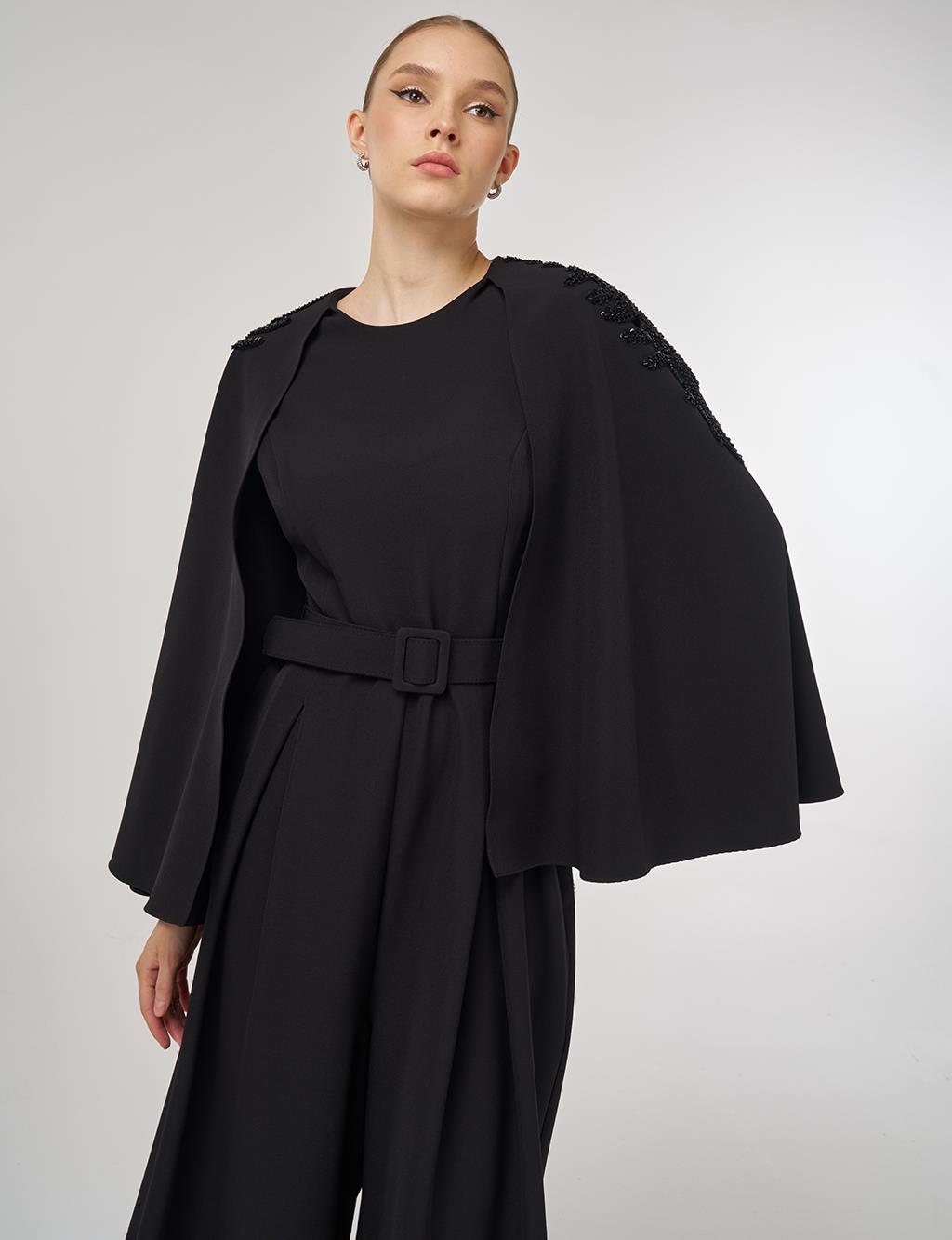 İşleme Detaylı Şık Tulum Siyah 