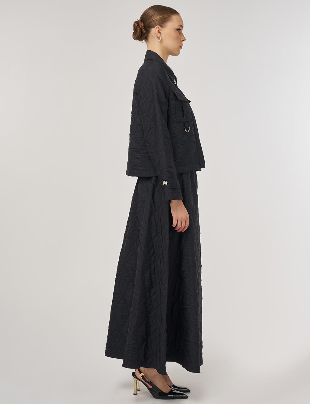 Metal-Buckle Skirted Set Black
