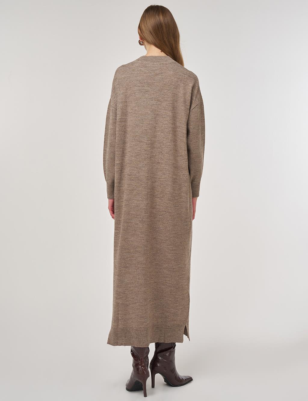 Seam-Detail Knit Dress Beige