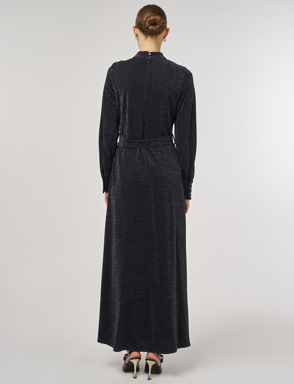 Scarf-Collar Elegant Dress Black