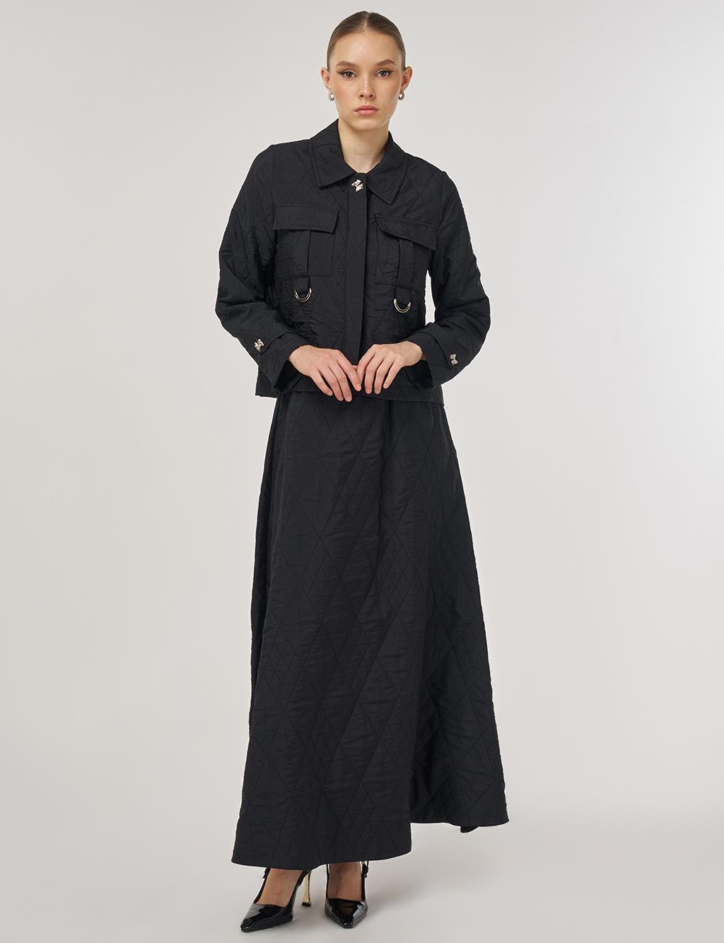 Metal-Buckle Skirted Set Black