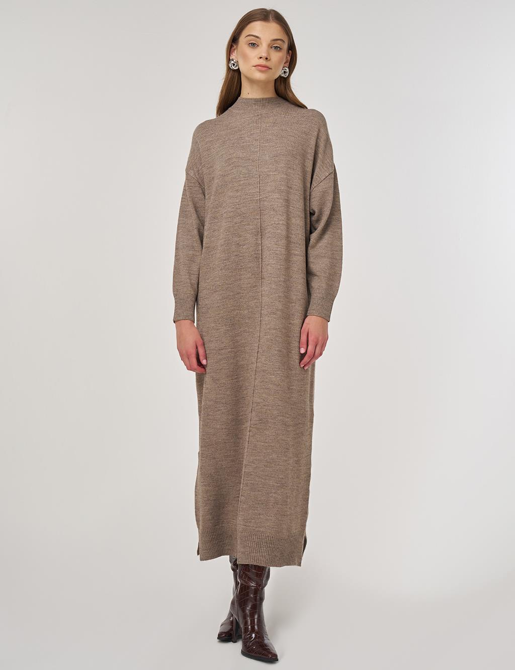 Seam-Detail Knit Dress Beige