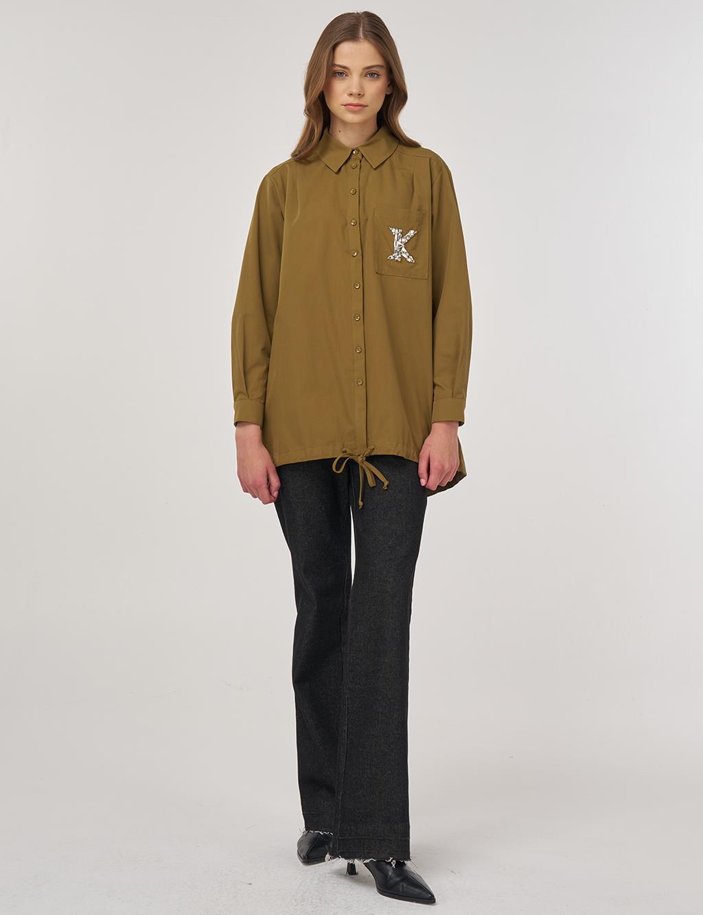 100% Cotton Embroidered Tunic Dark Olive