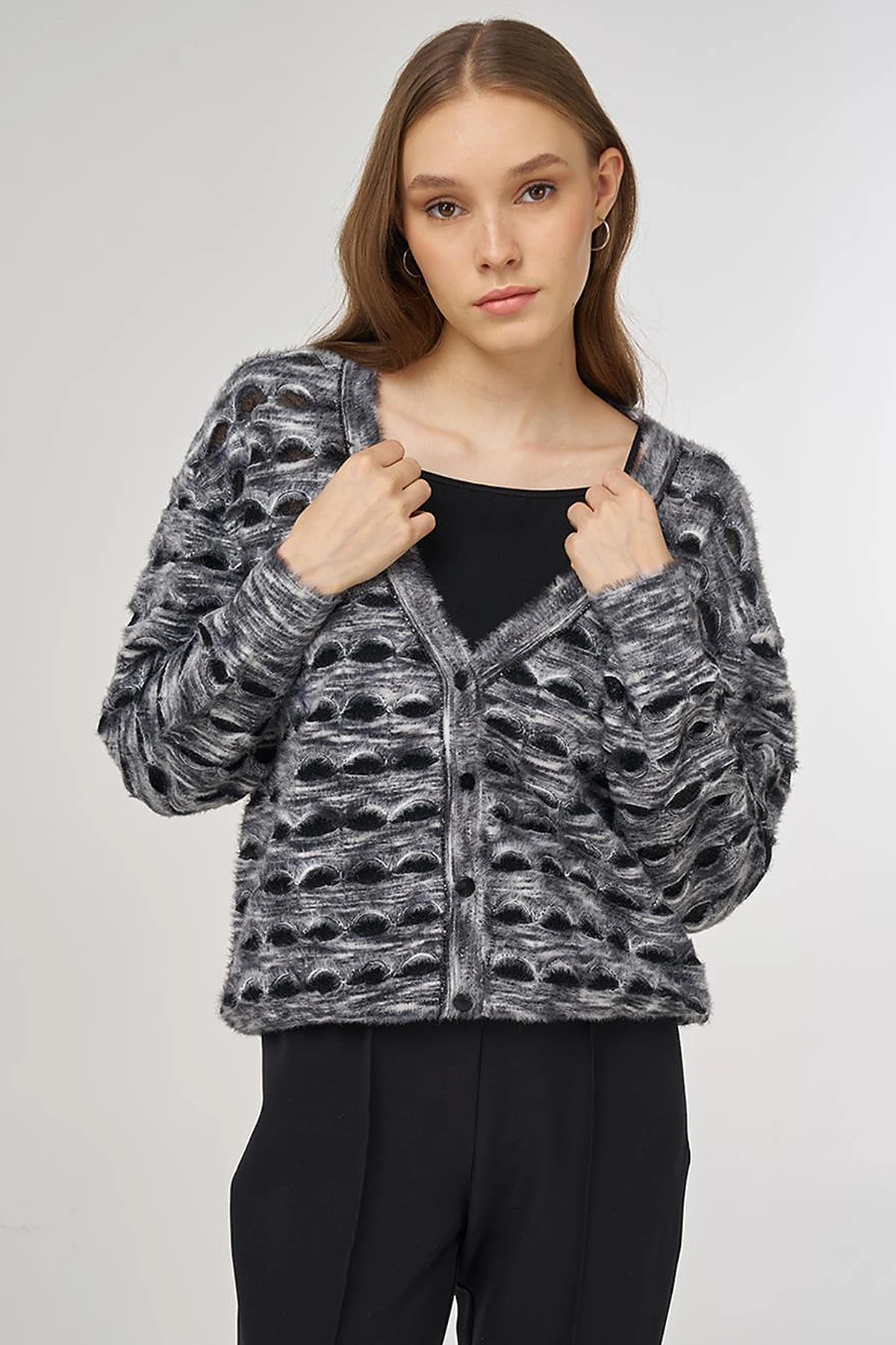 Openwork Knit Cardigan Black