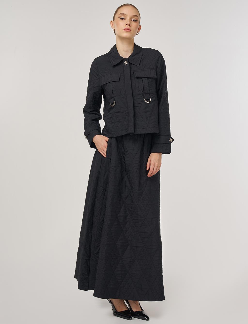 Metal-Buckle Skirted Set Black