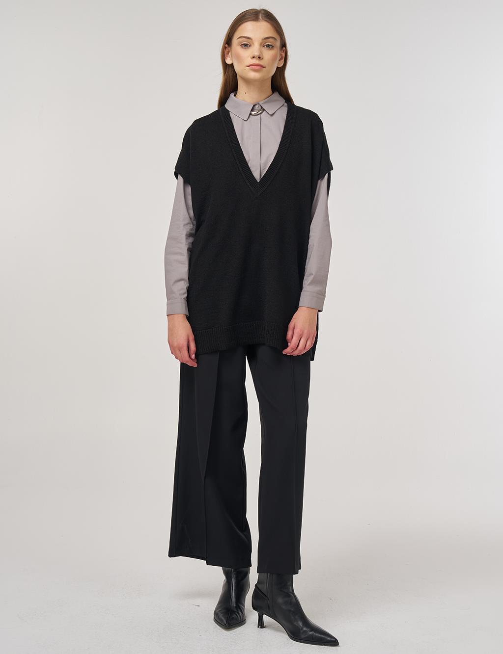 V-Neck Knit Vest Black