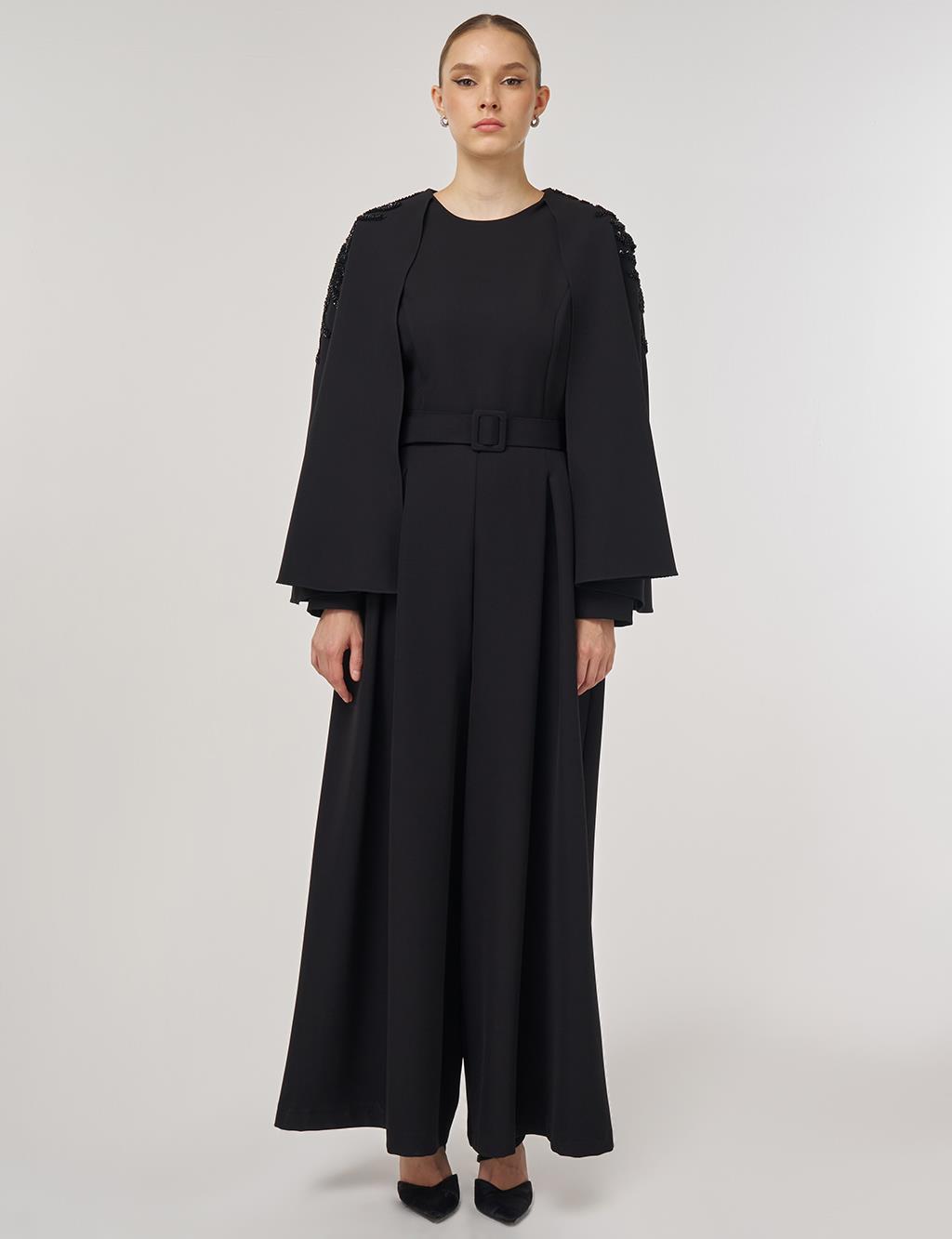 İşleme Detaylı Şık Tulum Siyah 