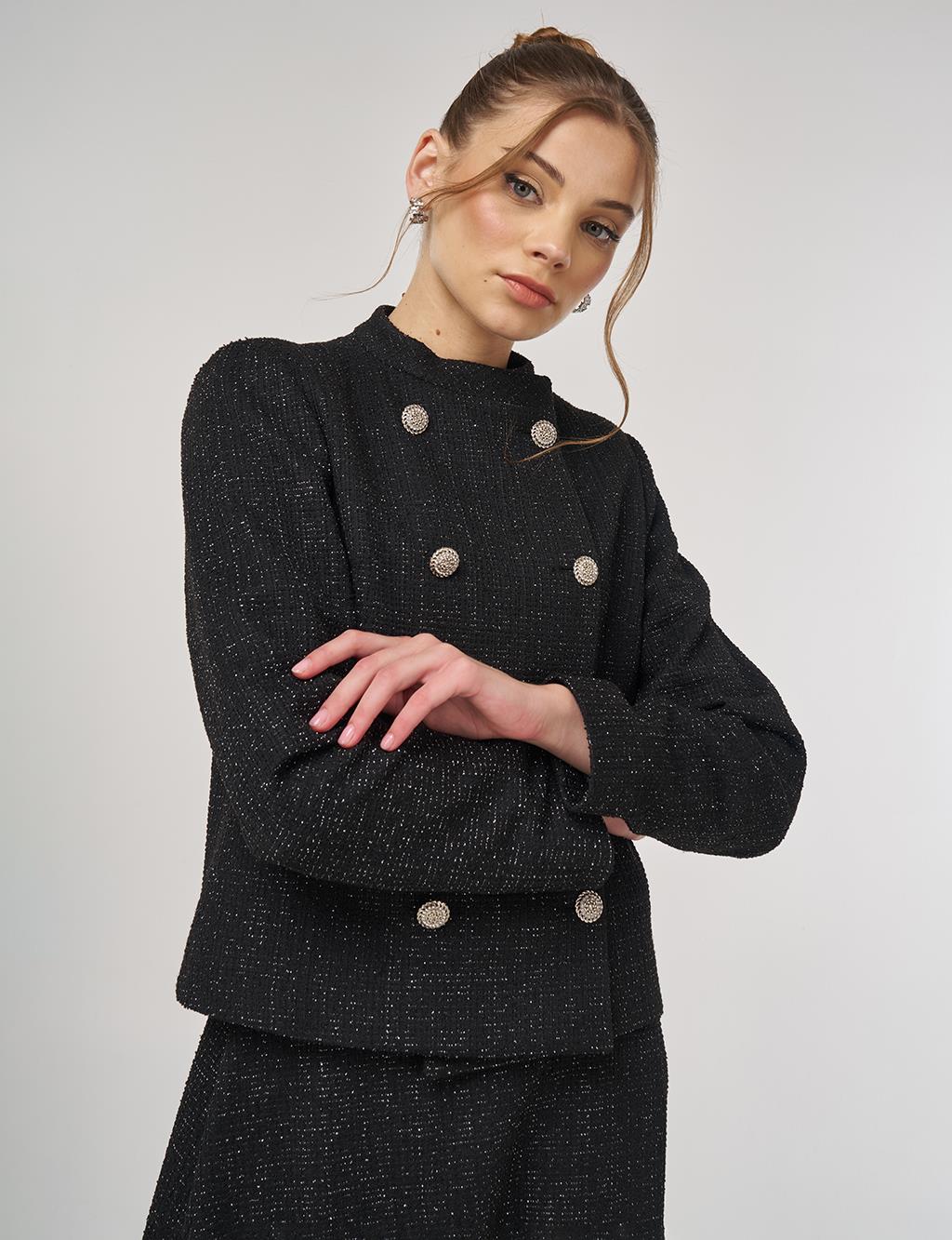 Button-Detail Skirted Set Black