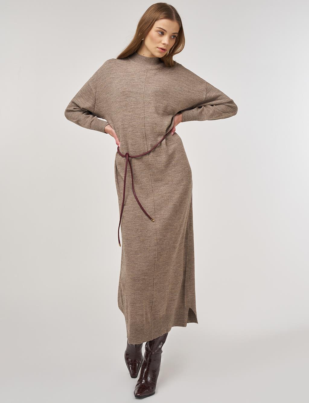 Seam-Detail Knit Dress Beige