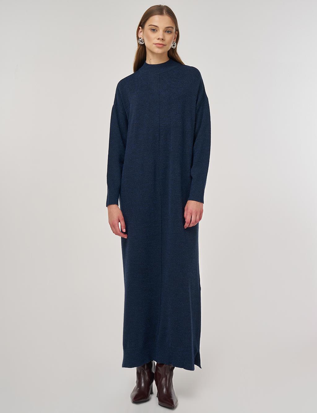 Seam-Detail Knit Dress Dark Navy 