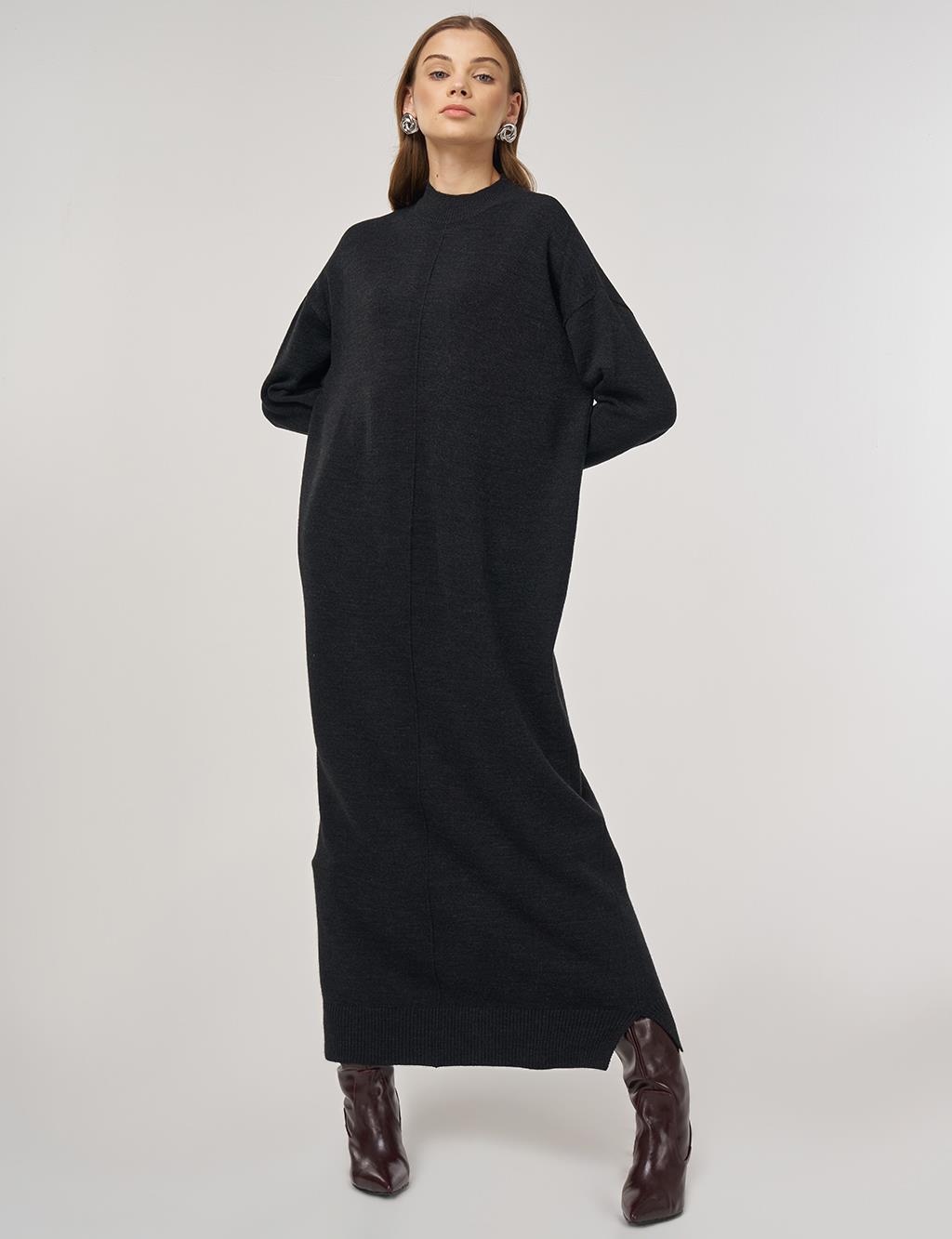 Seam-Detail Knit Dress Anthracite