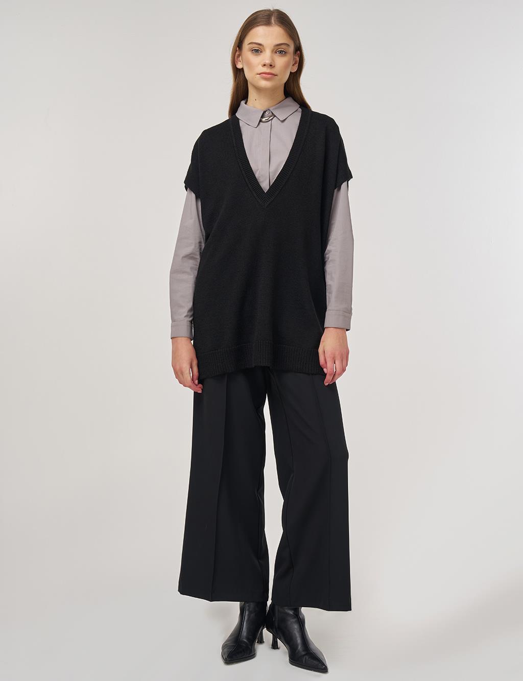 V-Neck Knit Vest Black