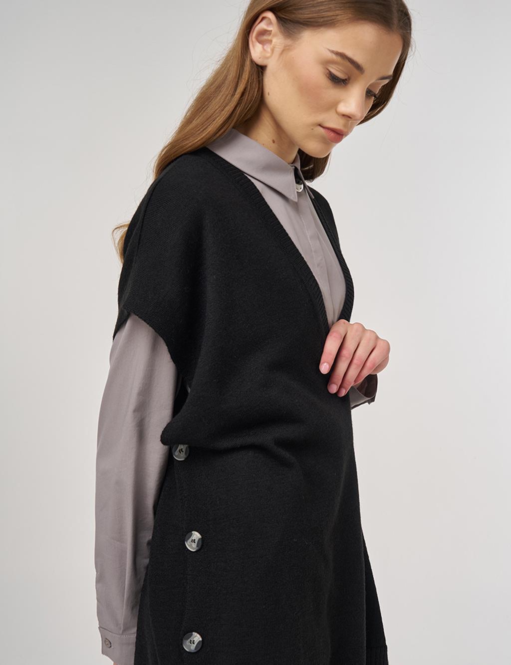 V-Neck Knit Vest Black