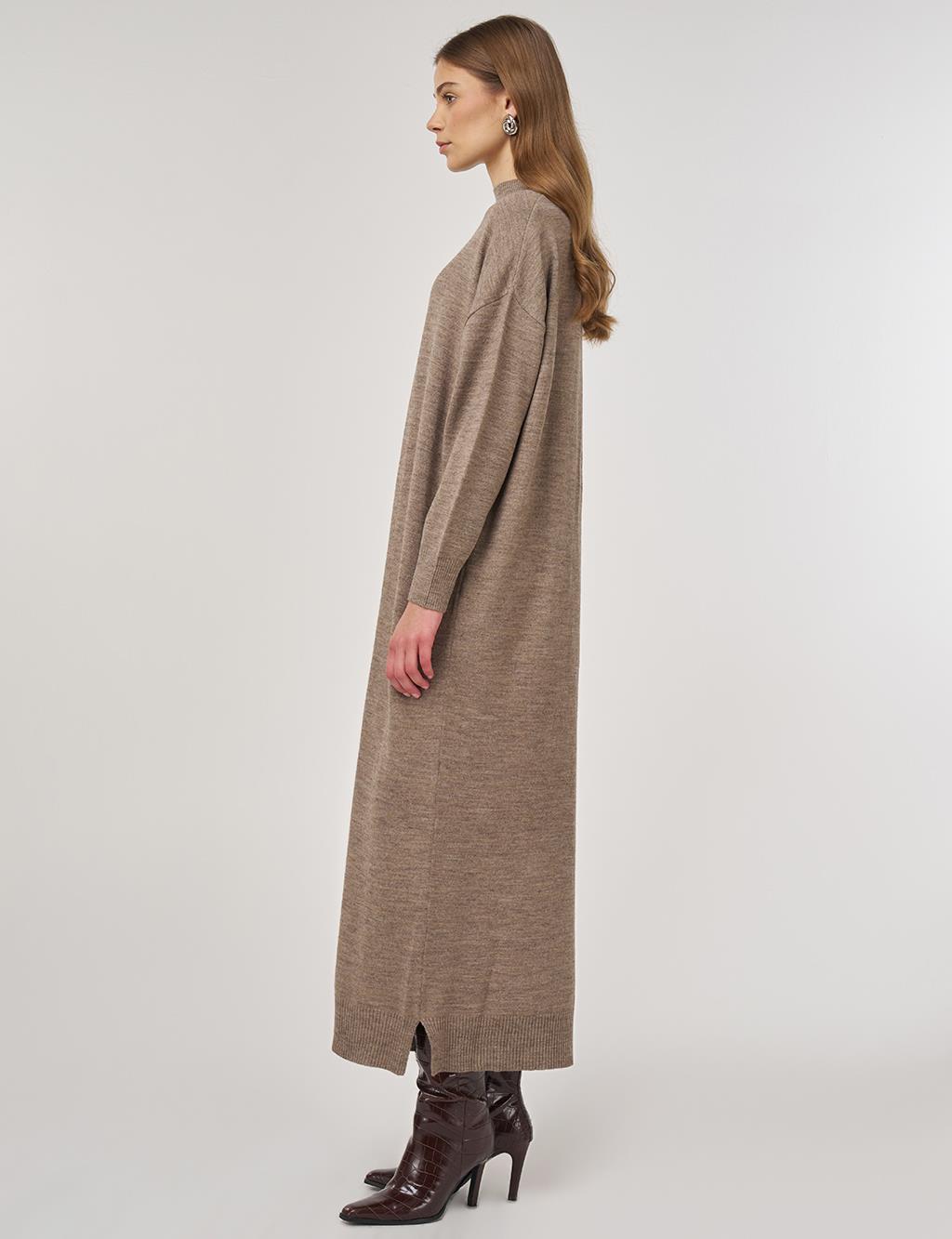 Seam-Detail Knit Dress Beige