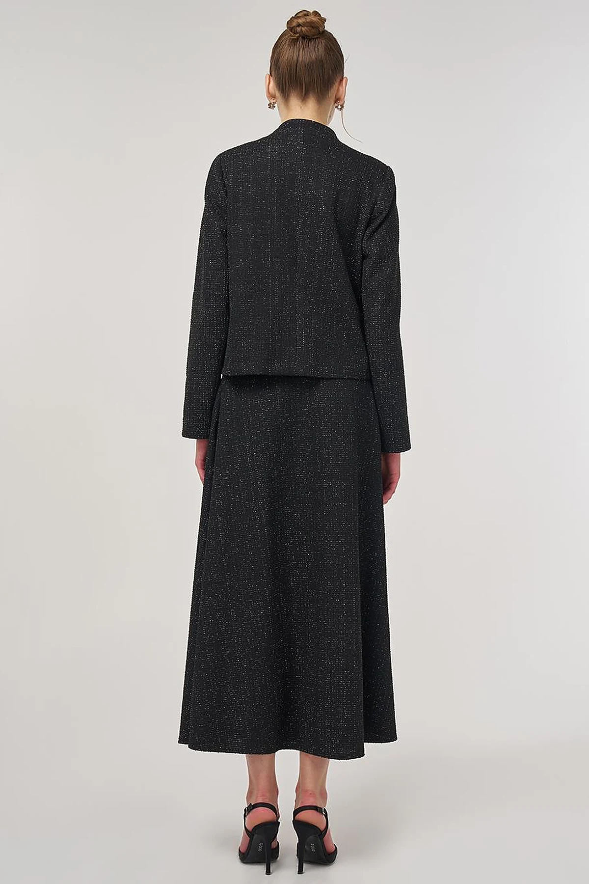 Button-Detail Skirted Set Black