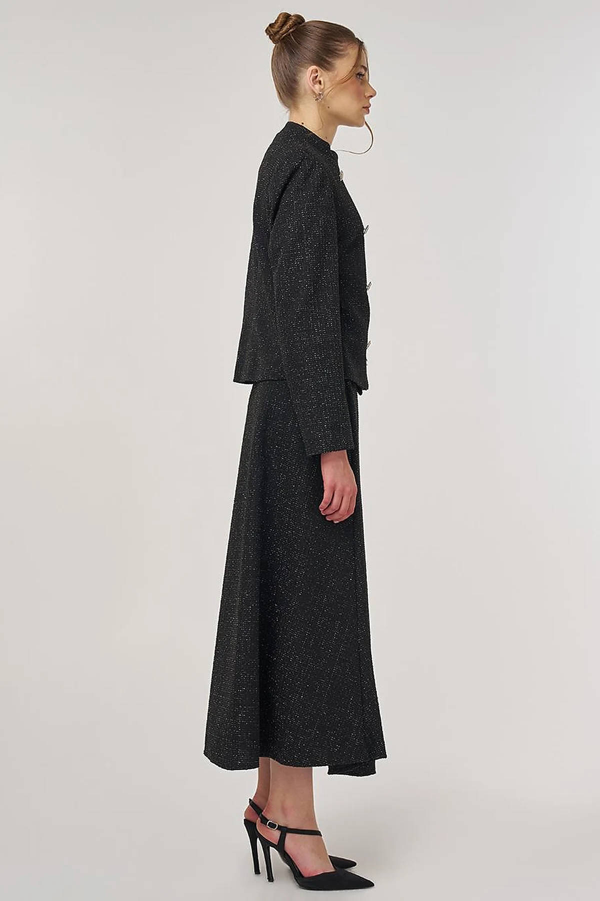 Button-Detail Skirted Set Black