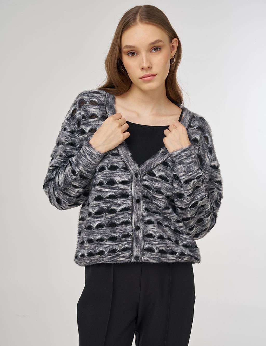 Openwork Knit Cardigan Black