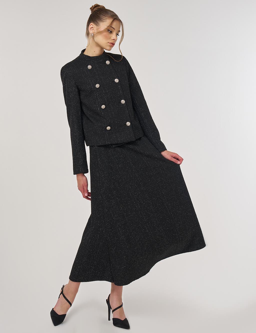 Button-Detail Skirted Set Black