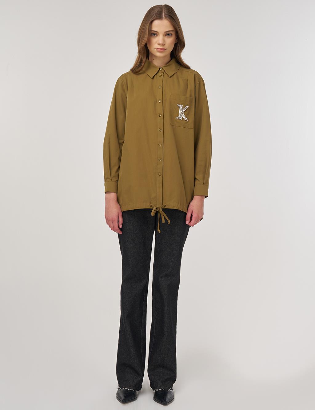 100% Cotton Embroidered Tunic Dark Olive