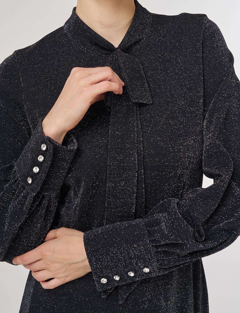 Scarf-Collar Elegant Dress Black