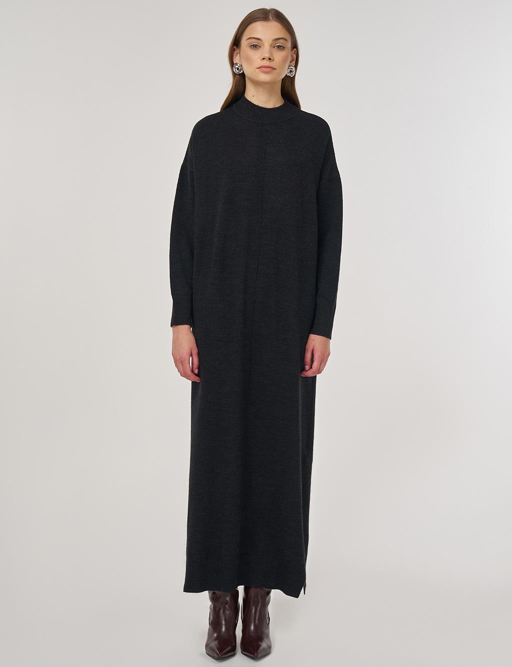 Seam-Detail Knit Dress Anthracite