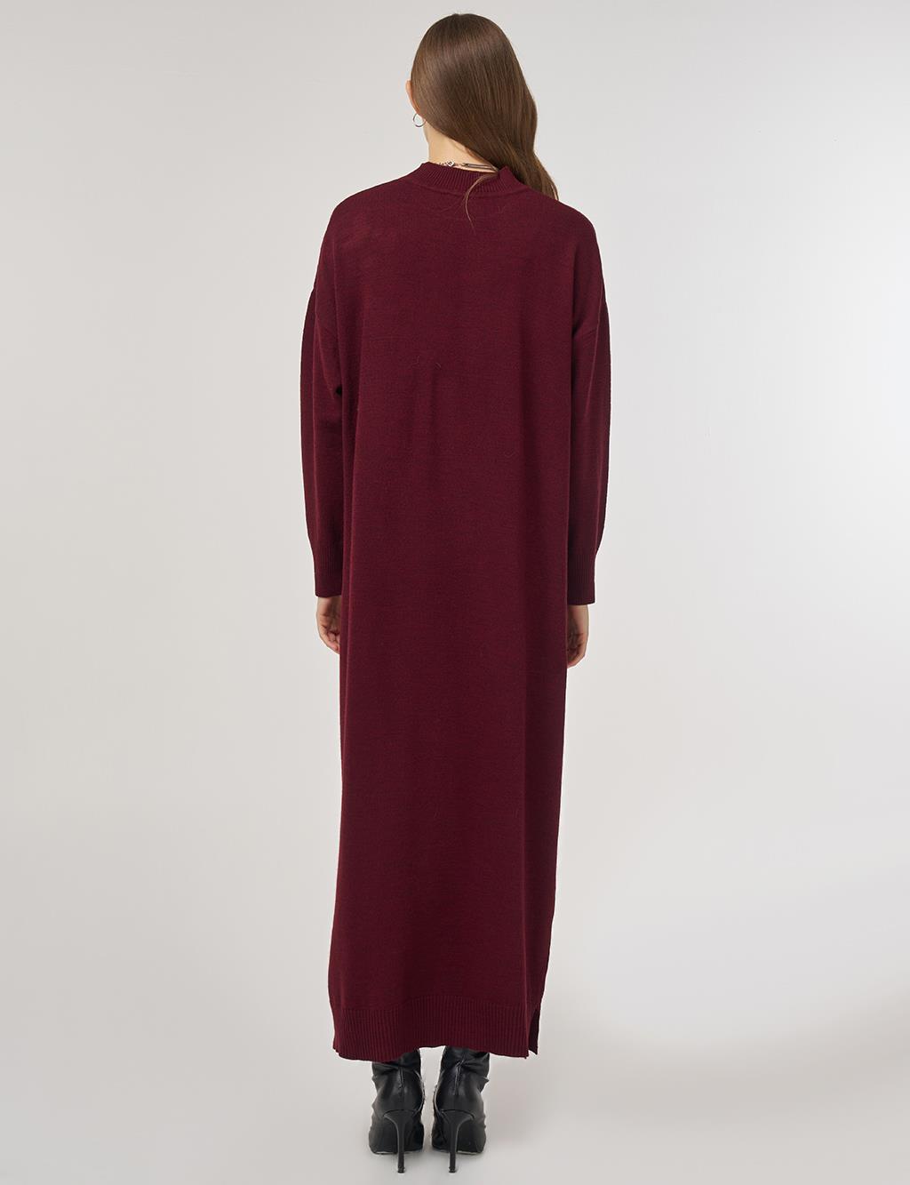 Seam-Detail Knit Dress Burgundy