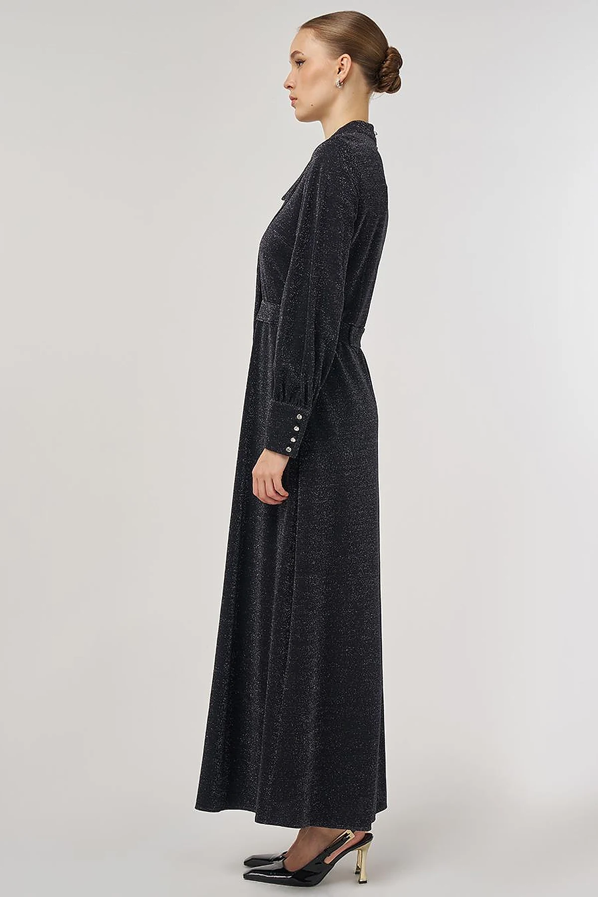 Scarf-Collar Elegant Dress Black