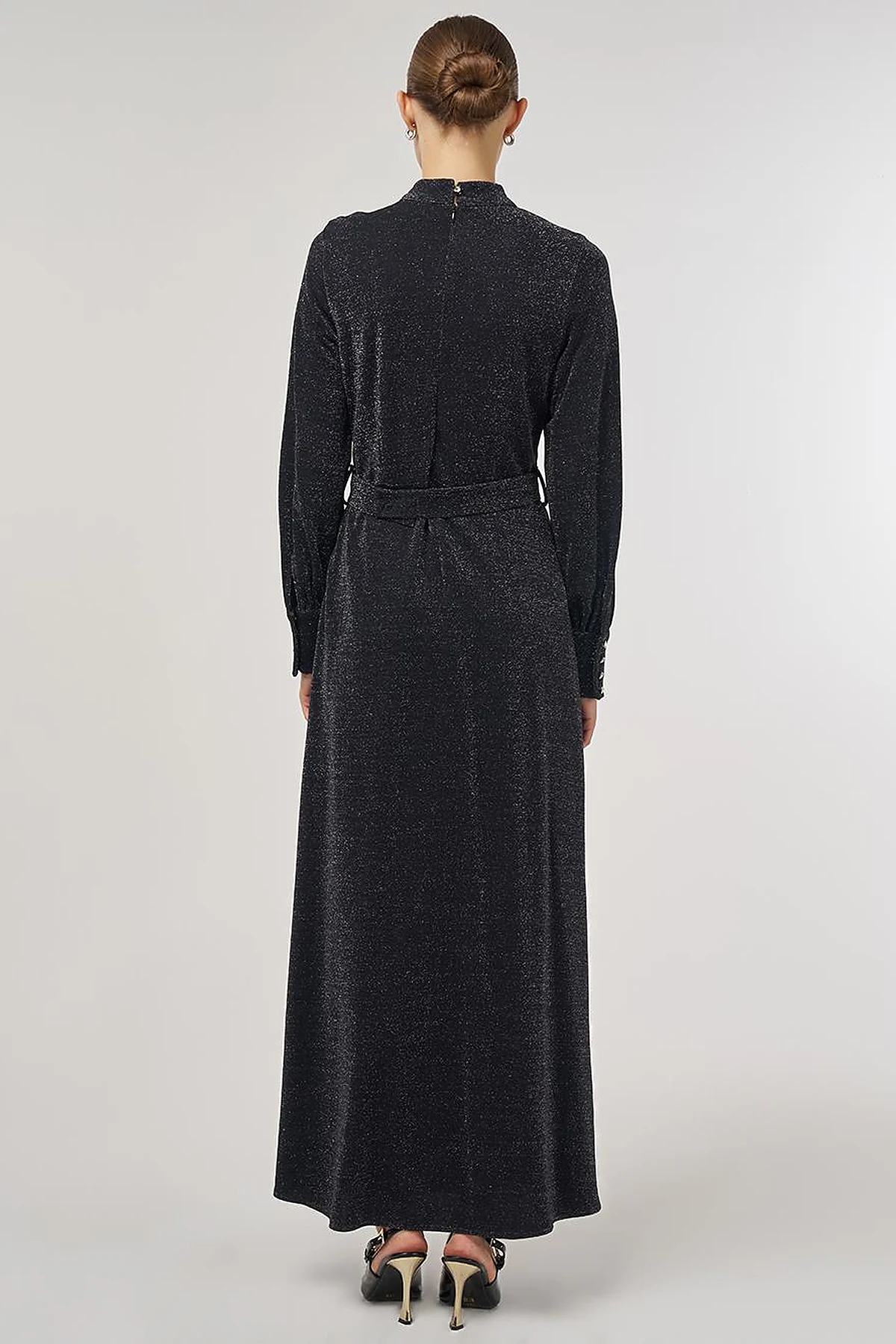 Scarf-Collar Elegant Dress Black