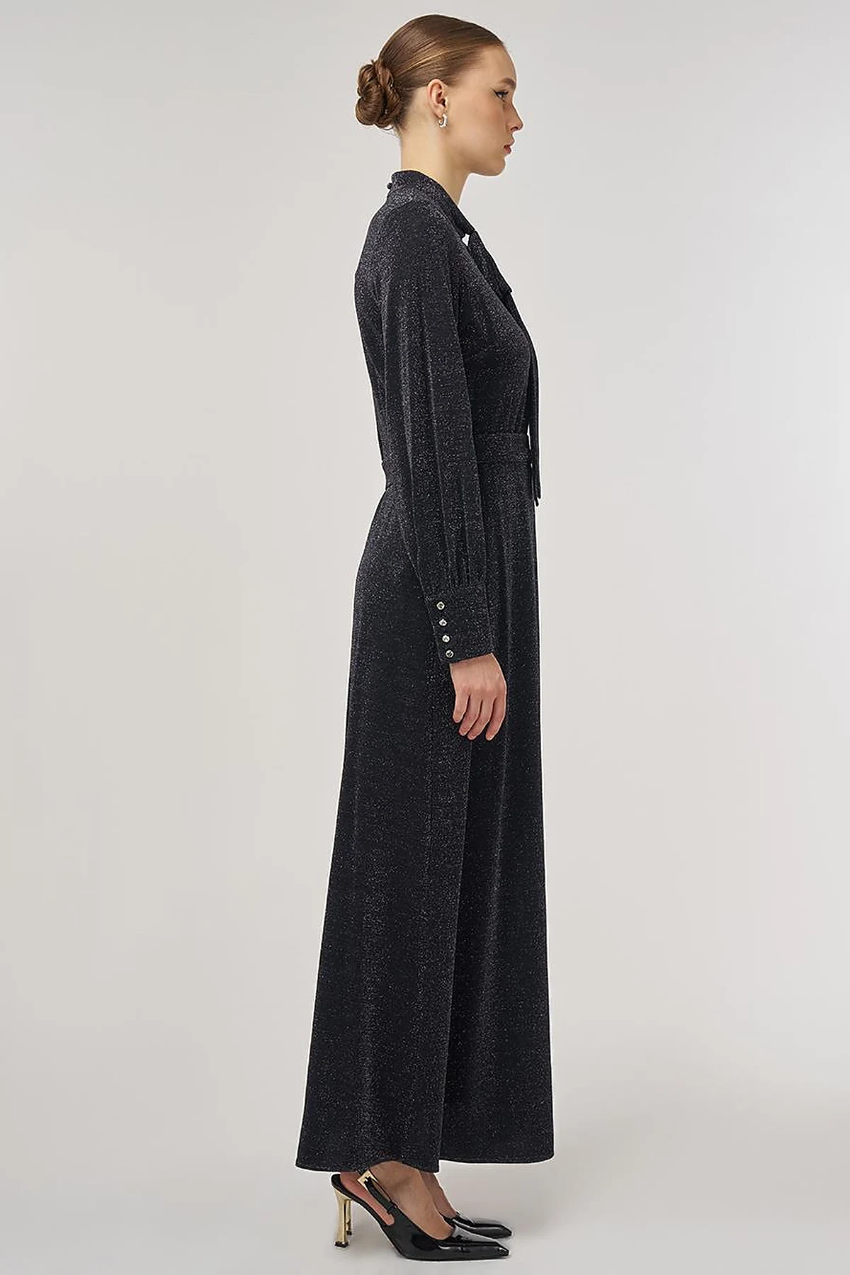 Scarf-Collar Elegant Dress Black