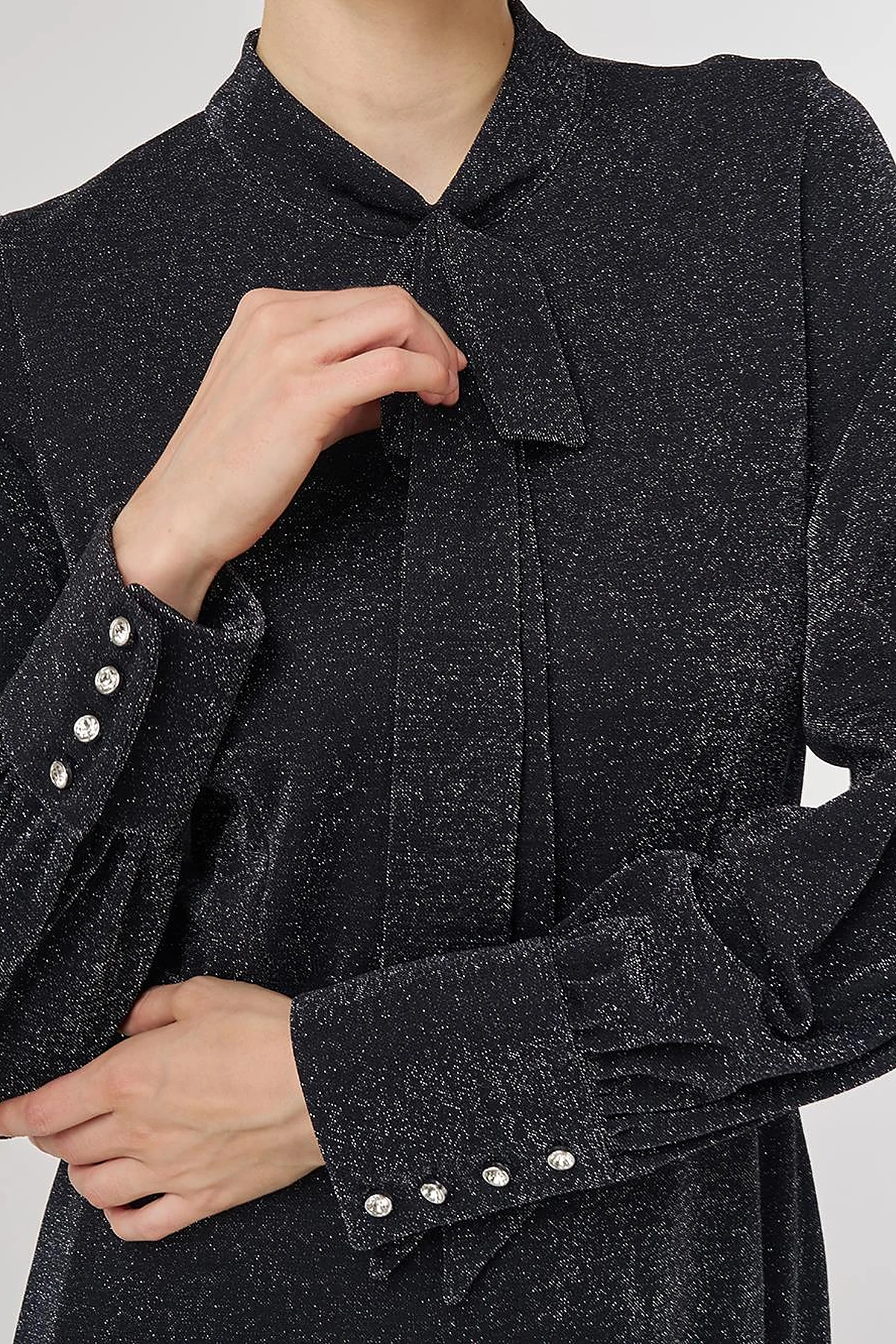 Scarf-Collar Elegant Dress Black