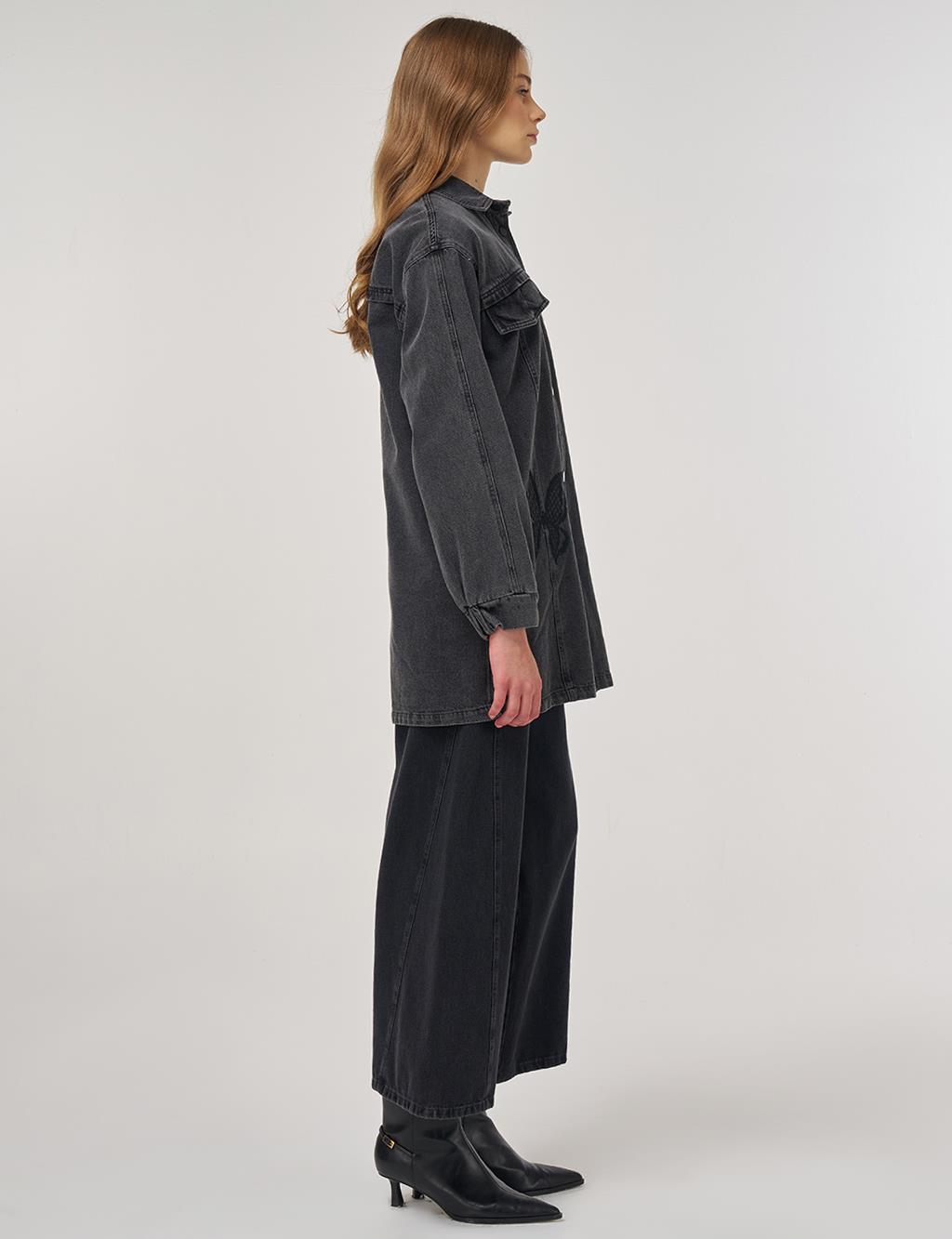 Butterfly Appliqué Canvas Jacket Black 