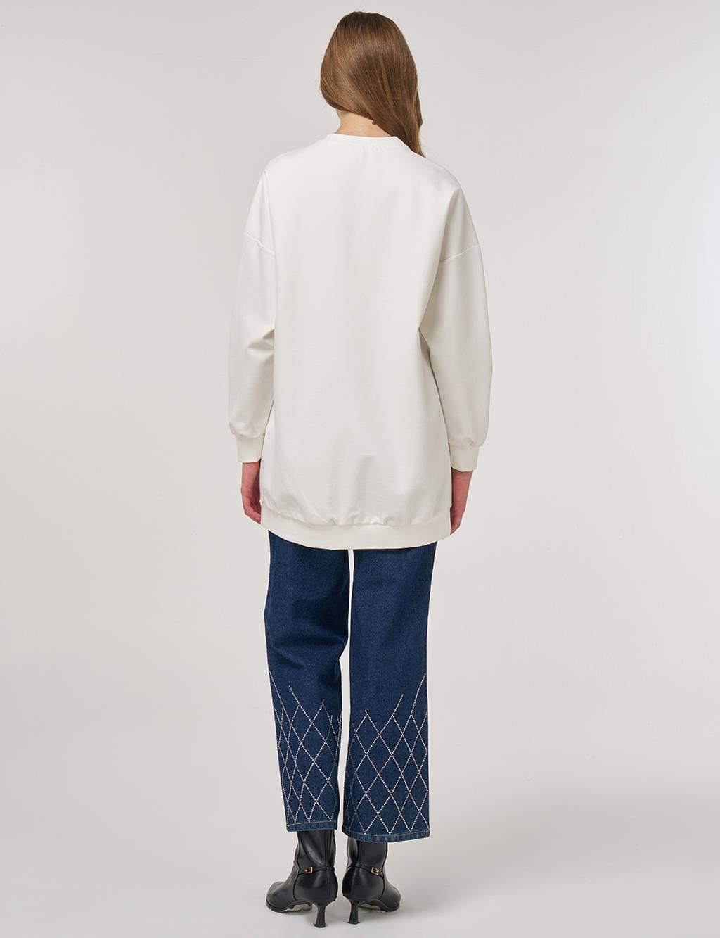 Embroidered Scuba Sweatshirt Ecru