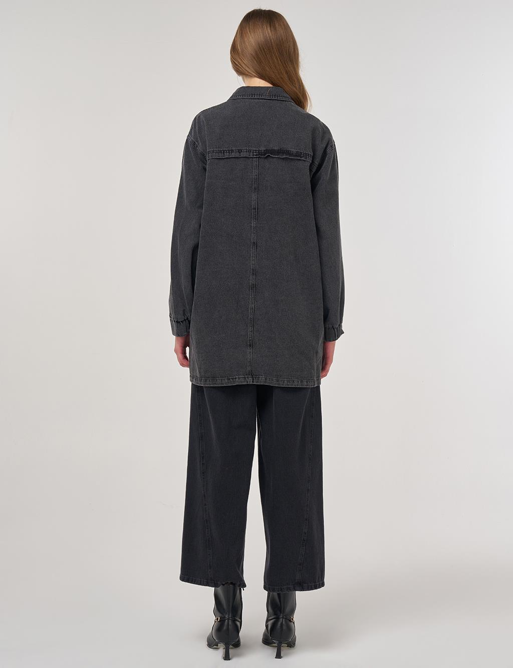 Butterfly Appliqué Canvas Jacket Black 
