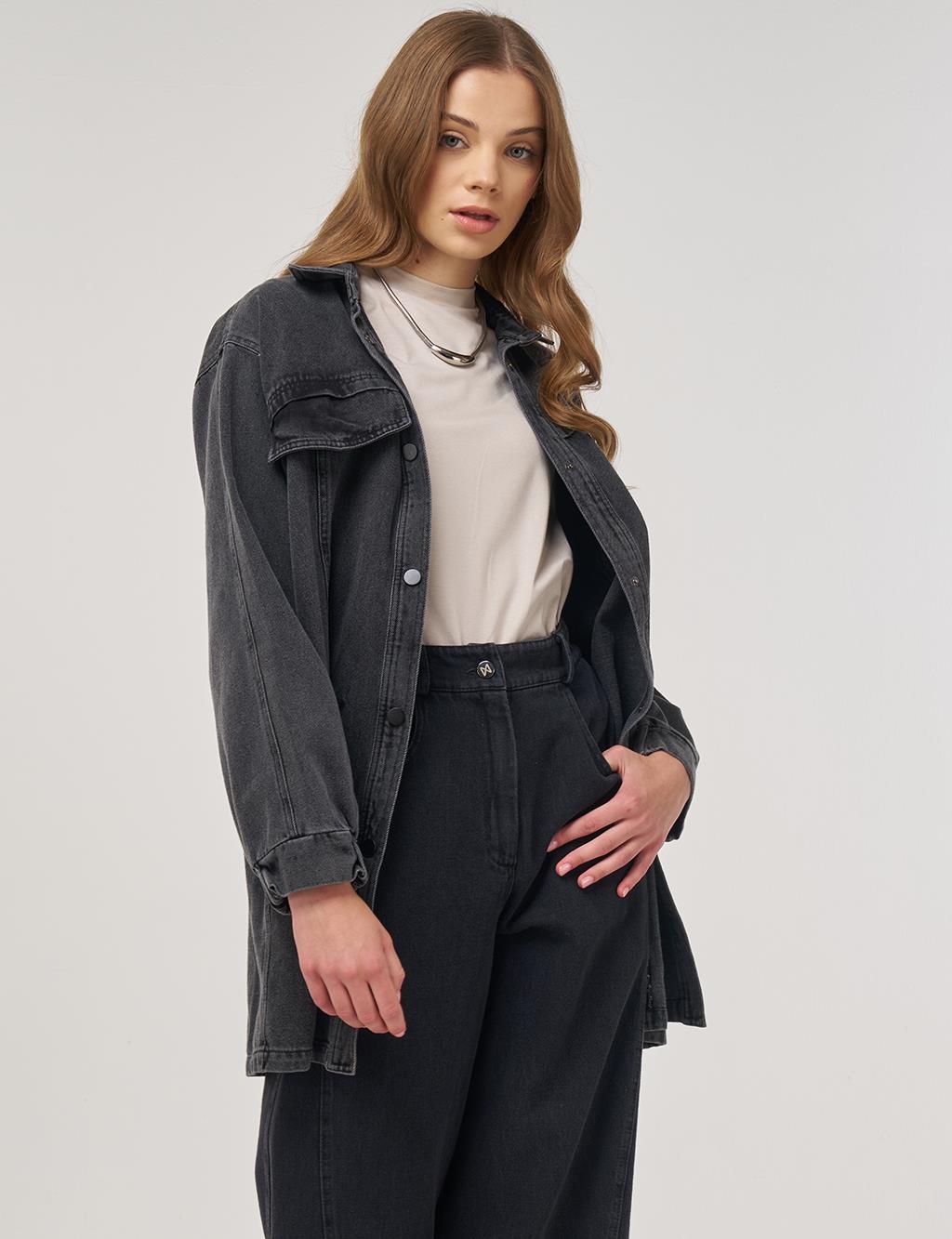Butterfly Appliqué Canvas Jacket Black 