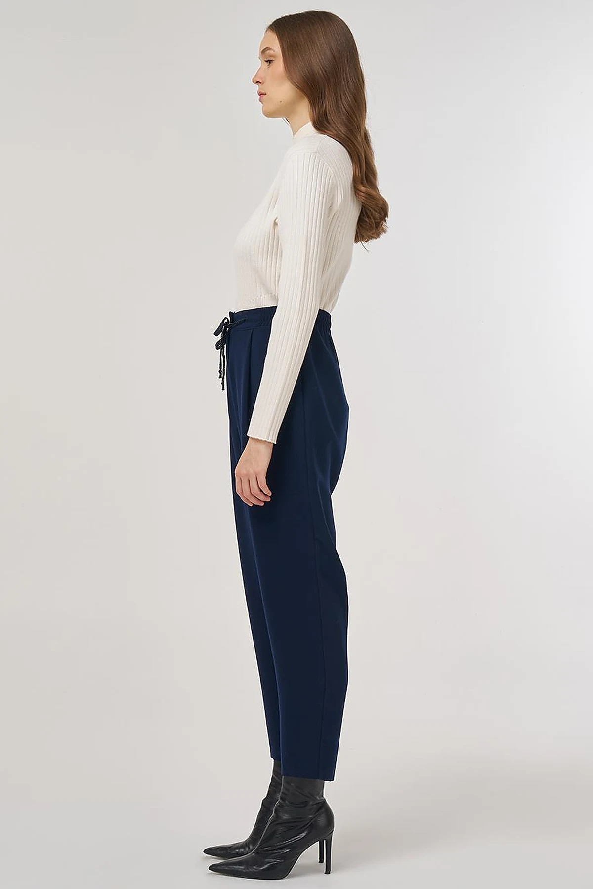 Drawstring Viscose Pants Dark Navy Blue