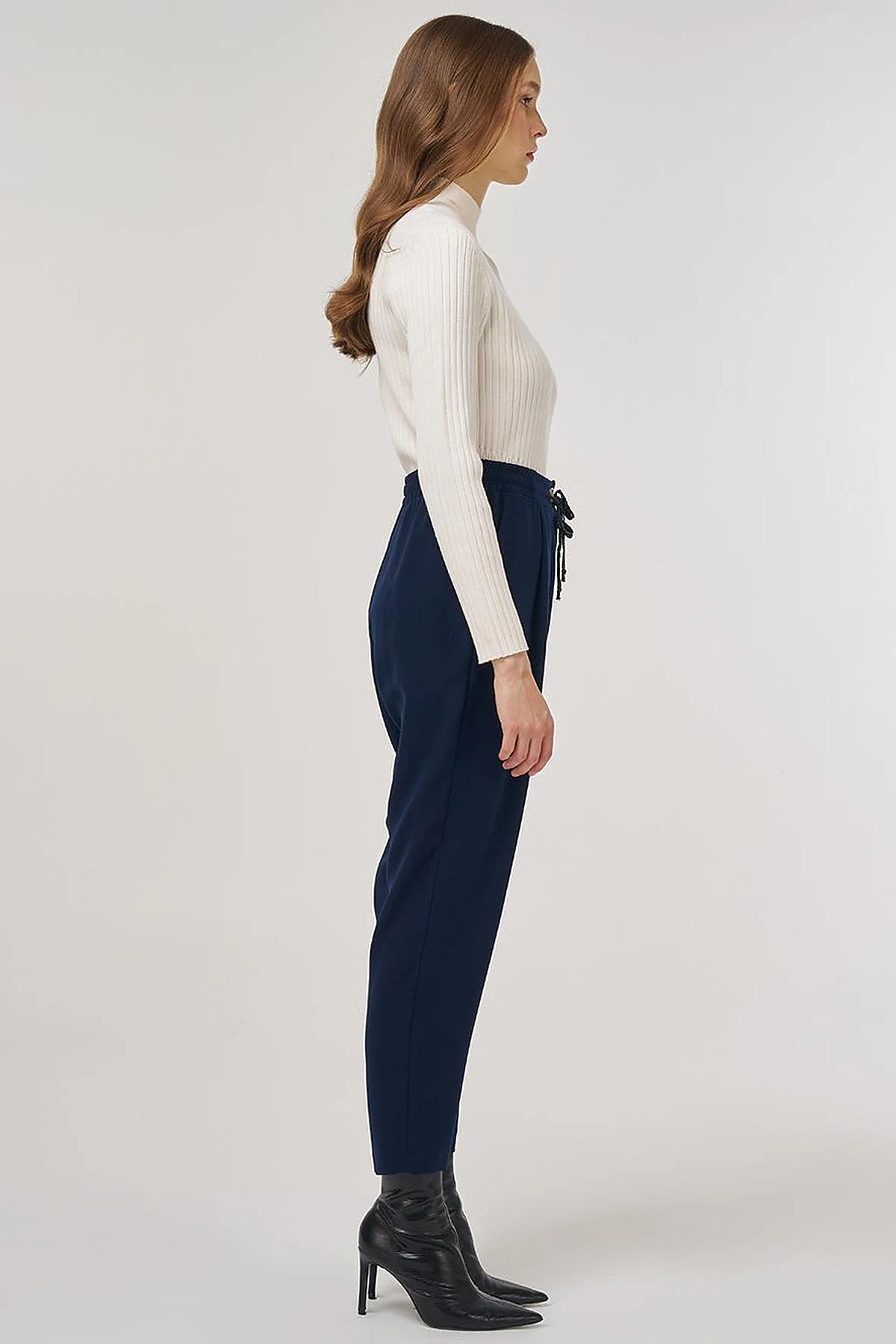 Drawstring Viscose Pants Dark Navy Blue
