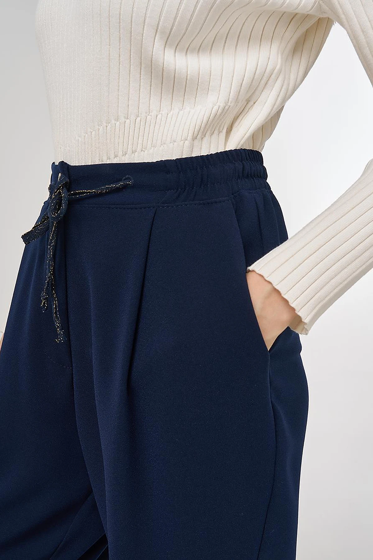 Drawstring Viscose Pants Dark Navy Blue