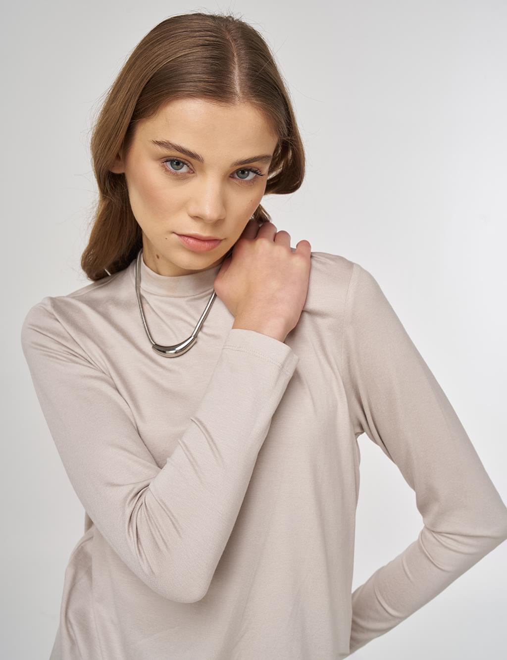 Crew Neck Knit Blouse Stone 