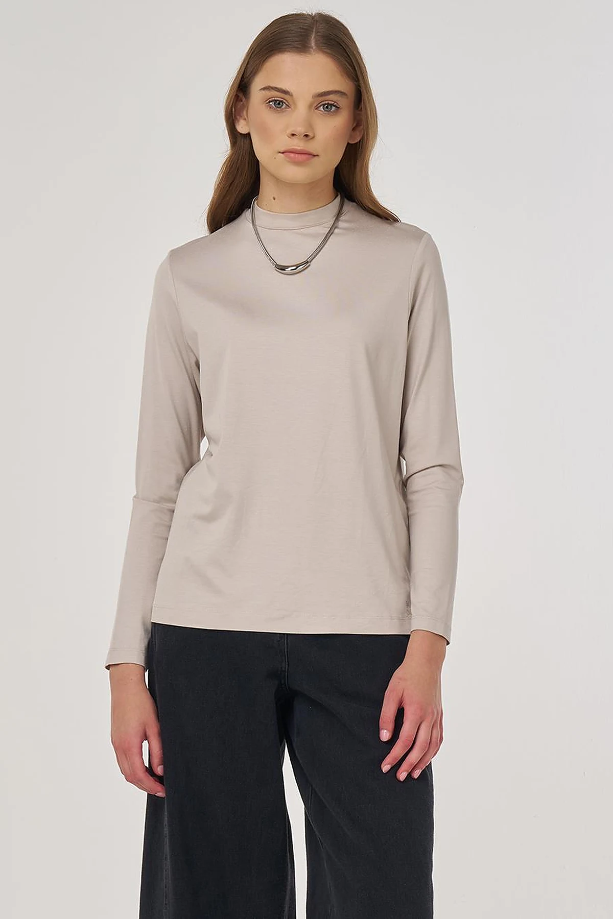 Crew Neck Knit Blouse Stone 