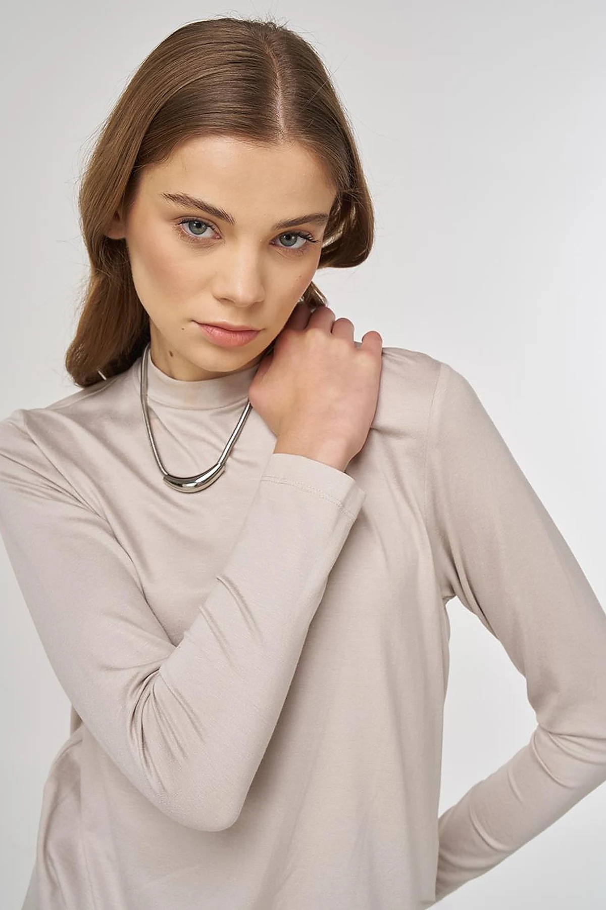 Crew Neck Knit Blouse Stone 