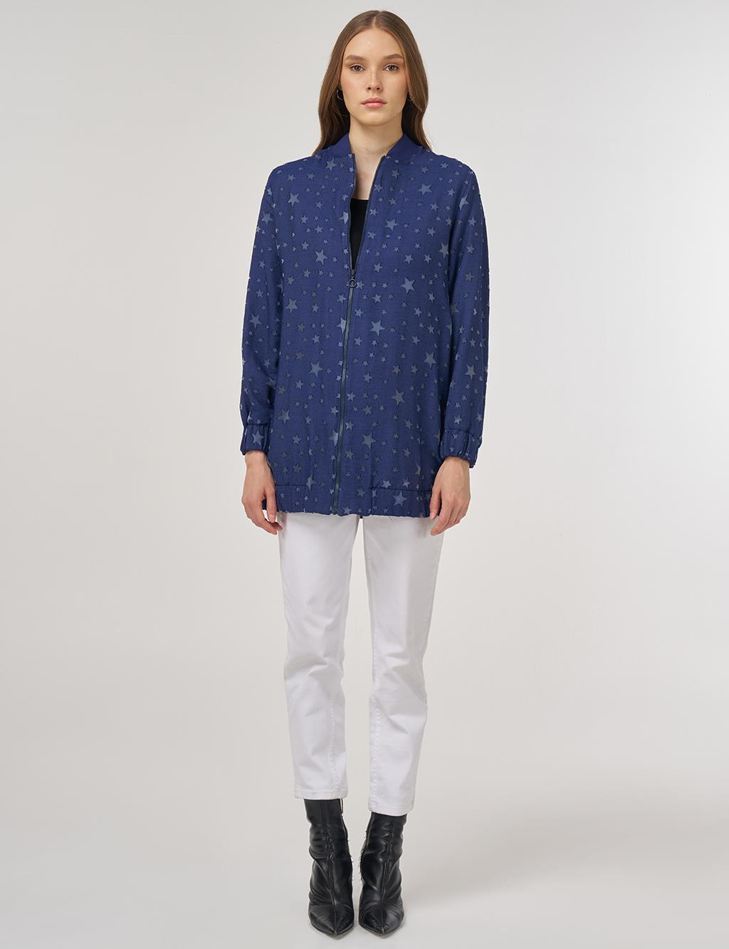 Star-Pattern Bomber Jacket Indigo