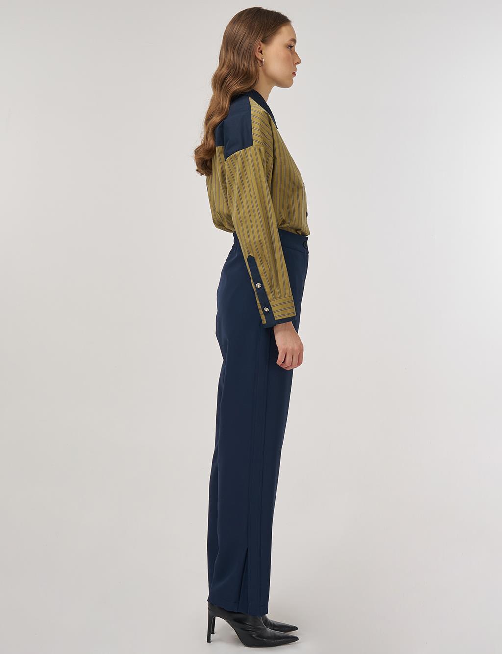 Slit-Detail Fabric Pants Dark Navy