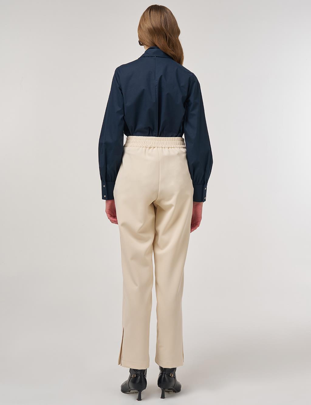 Slit-Detail Fabric Pants Cream