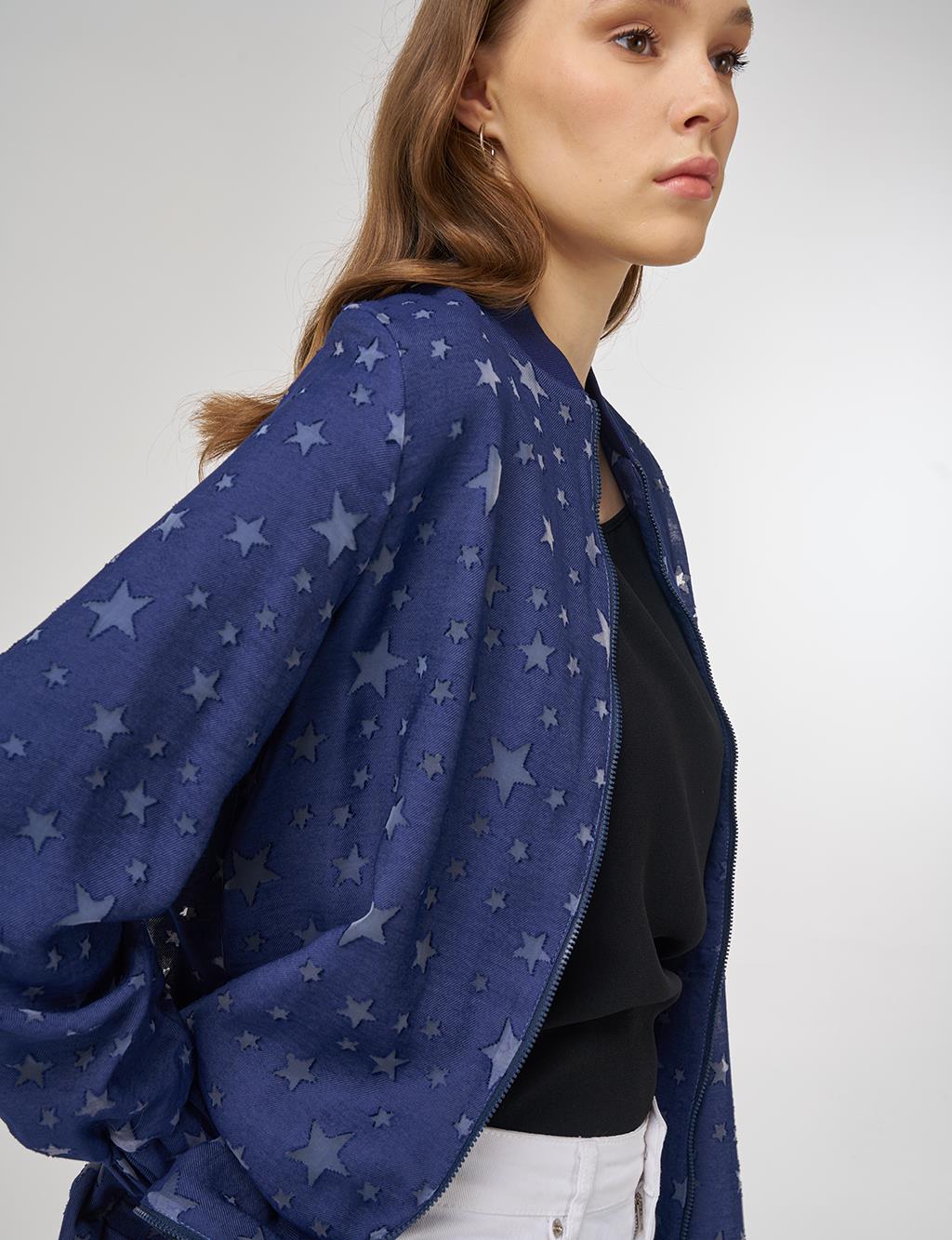 Star-Pattern Bomber Jacket Indigo