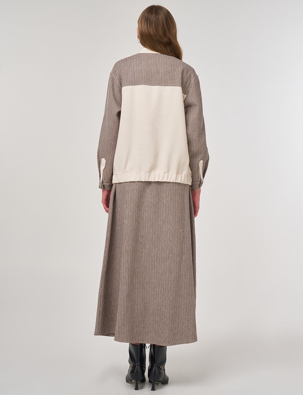 College Collar Cotton-Linen Two-Piece Set Mink
